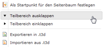 Kontextmenü - Teilbereichsaktionen