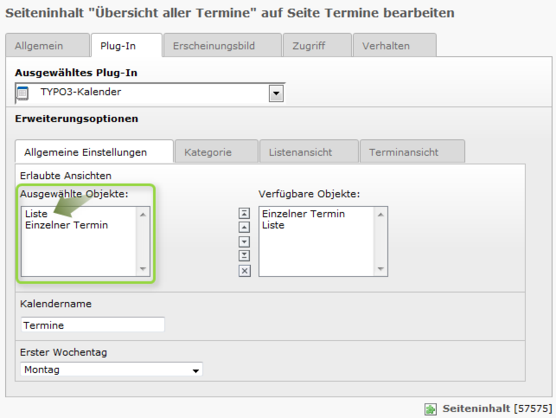 Reiter Allgemeine Einstellungen
