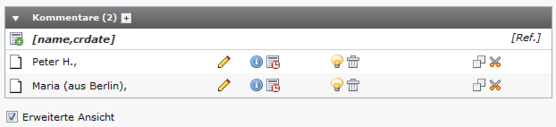 Tabelle Kommentare