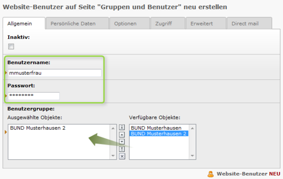 Website-Benutzer anlegen