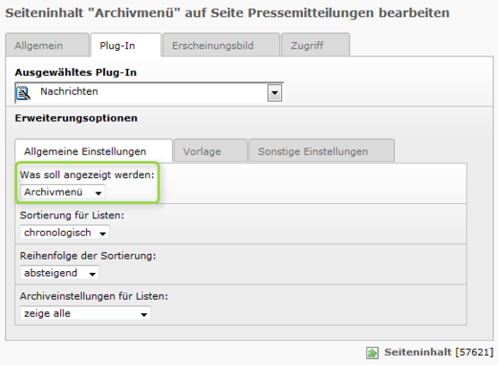 Reiter Allgemeine Einstellungen