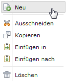 Kontextmenü - Seitenaktionen