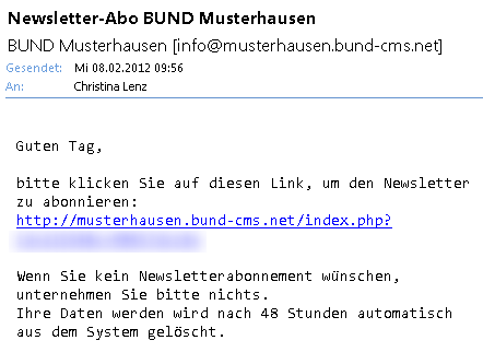 Bestätigungsmail Anmeldung zum Newsletter