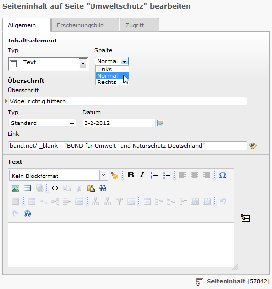 Reiter Allgemein - Rich-Text-Editor Reiter Allgemein - Rich-Text-Editor
