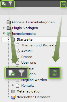 Symbole im Seitenbaum