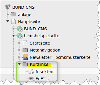 Screenshot Kurzlink-Ordner