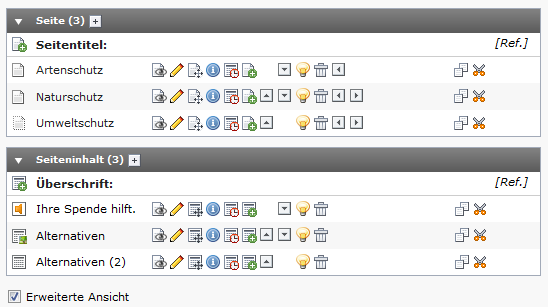 Option Liste, Erweiterte Ansicht